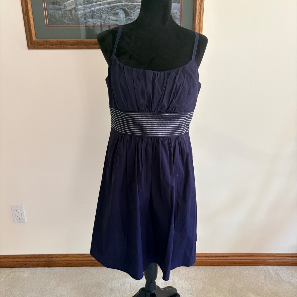 B. Smart Fit and Flare Dress Womens 14 Navy‎ Blue Cotton Spandex Cocktail Sun